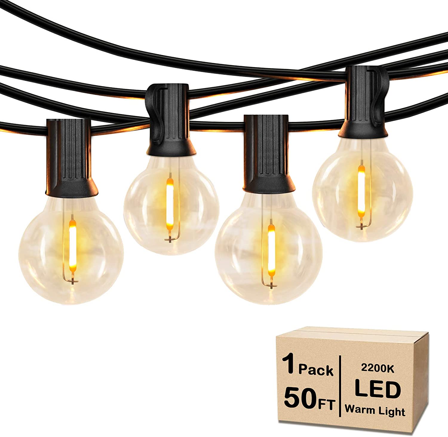 50FT LED G40 Outdoor Patio String Lights Shatterproof Globe String Lights With 50 And 2 Dimmable Edison Bulbs